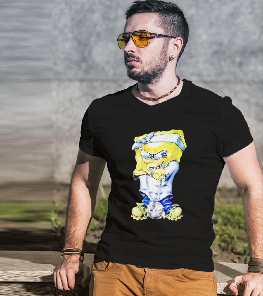 Thug Spongebob Squarepants With Bandana And Bling Necklace T-Shirt