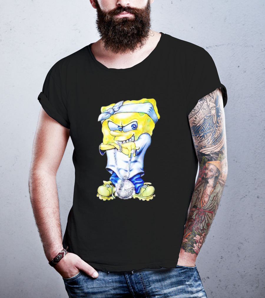 Thug Spongebob Squarepants With Bandana And Bling Necklace T-Shirt