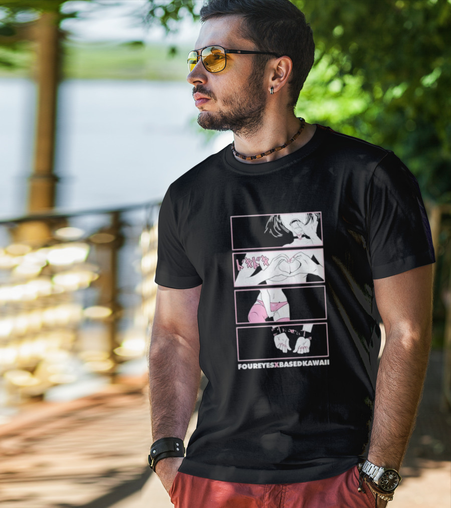 Foureyes X Based Kawaii Tokidoki Hand Heart Pink Aesthetic T-Shirt