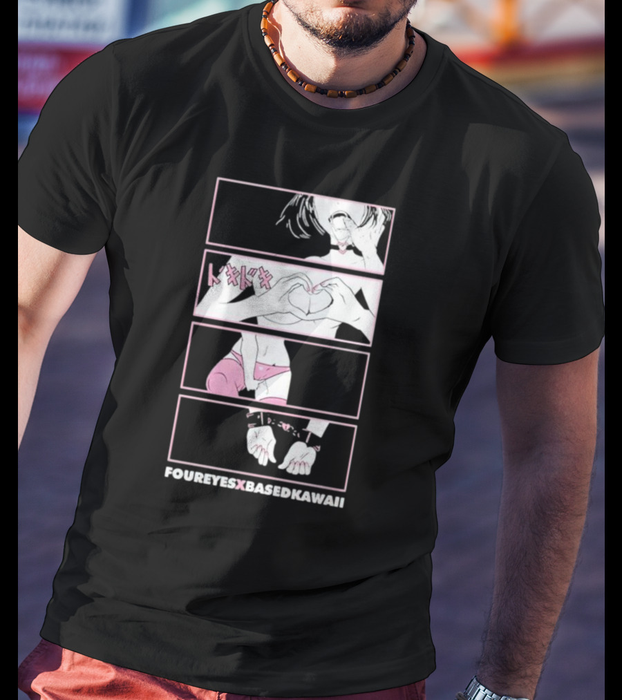Foureyes X Based Kawaii Tokidoki Hand Heart Pink Aesthetic T-Shirt