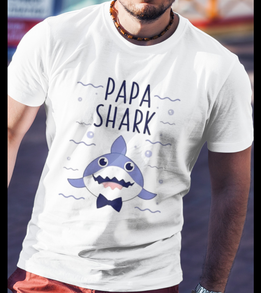Papa Shark Bowtie Cartoon Ocean Waves T-Shirt