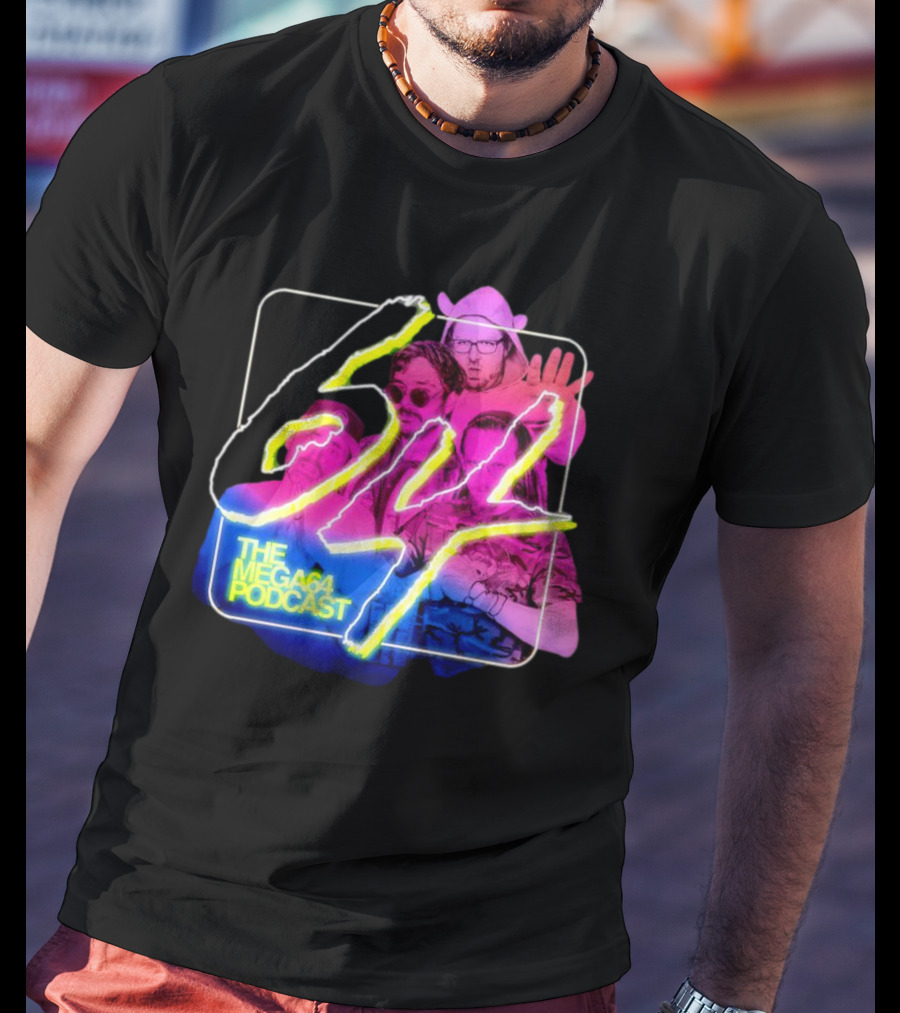 Mega64 Podcast Neon Style Visuals With Retro Characters T-Shirt