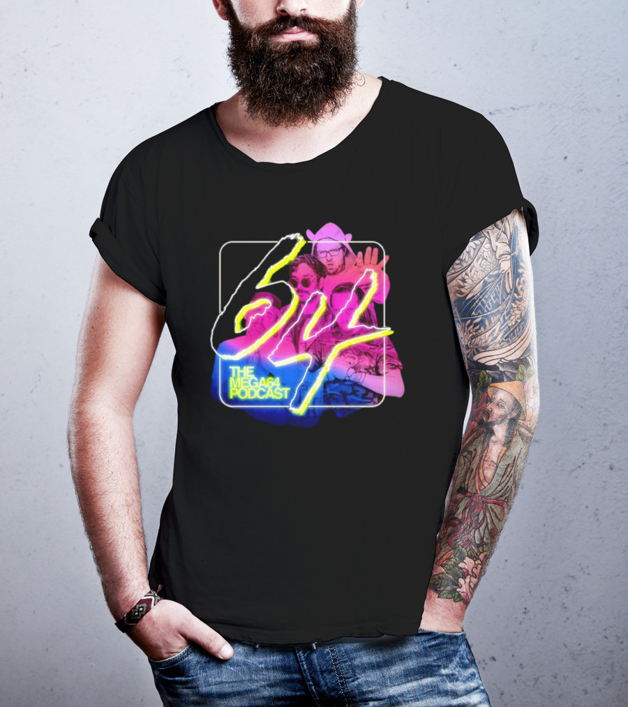 Mega64 Podcast Neon Style Visuals With Retro Characters T-Shirt