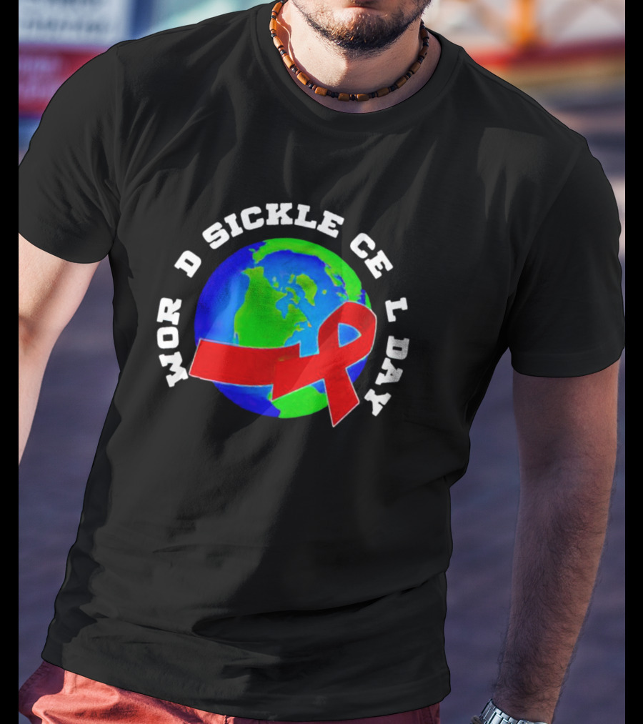 World Sickle Cell Day Red Ribbon Earth T-Shirt