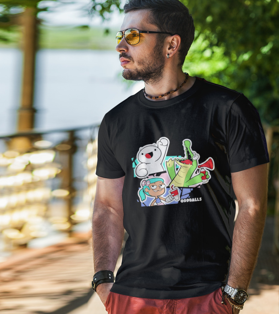 Odd1sout Oddballs Cartoon Trio With Crocodile And Drink T-Shirt