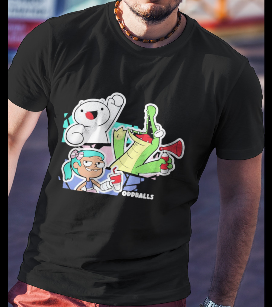 Odd1sout Oddballs Cartoon Trio With Crocodile And Drink T-Shirt