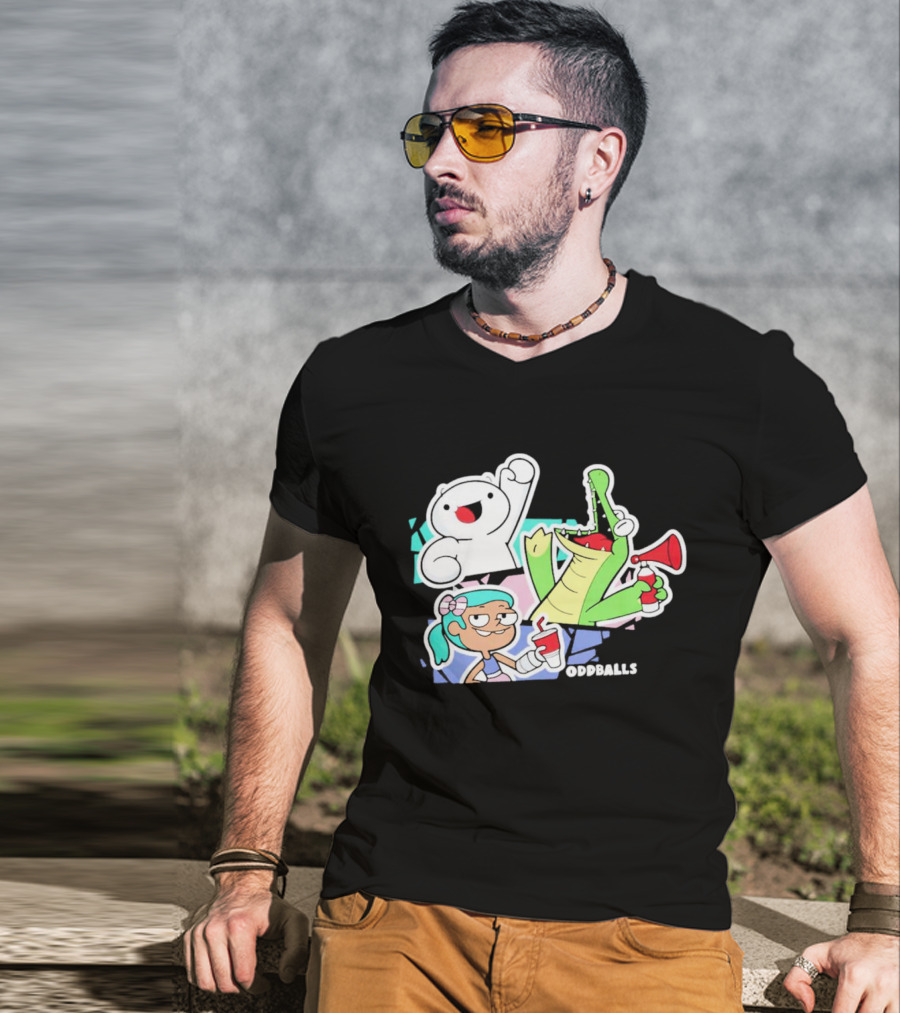 Odd1sout Oddballs Cartoon Trio With Crocodile And Drink T-Shirt