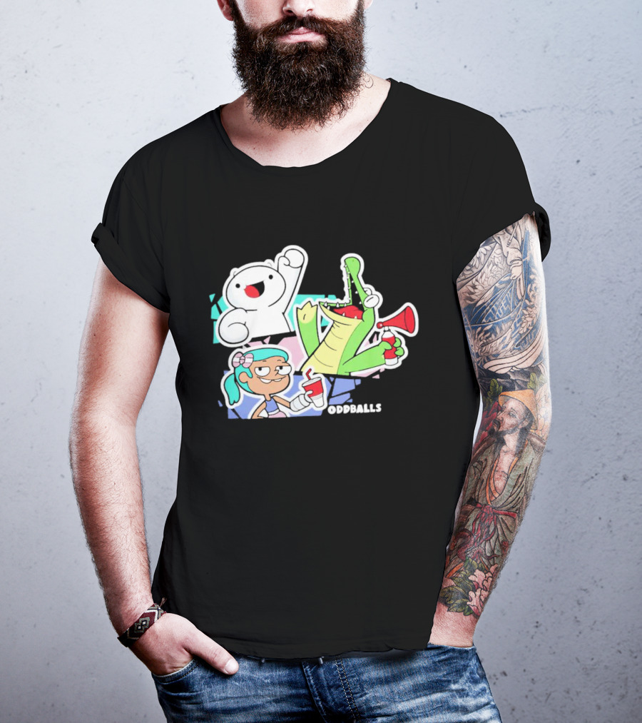 Odd1sout Oddballs Cartoon Trio With Crocodile And Drink T-Shirt