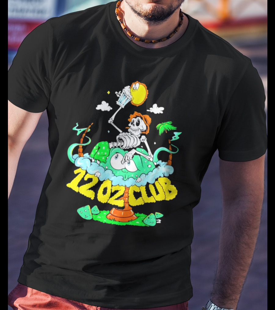 12 Oz Club Skeleton With Sunny Days Cheers Tropical Vibes T-Shirt