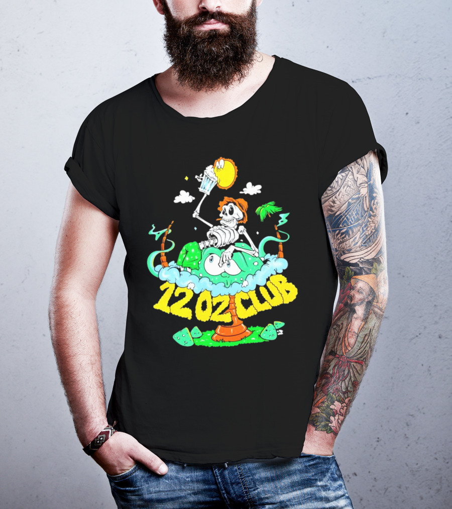 12 Oz Club Skeleton With Sunny Days Cheers Tropical Vibes T-Shirt
