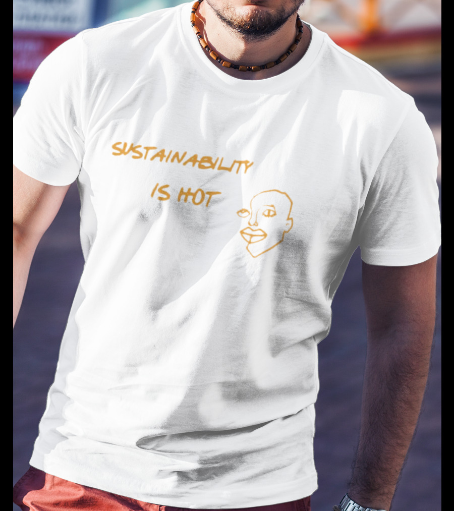 Sustainability Is Hot Yellow Line Art Face T-Shirt