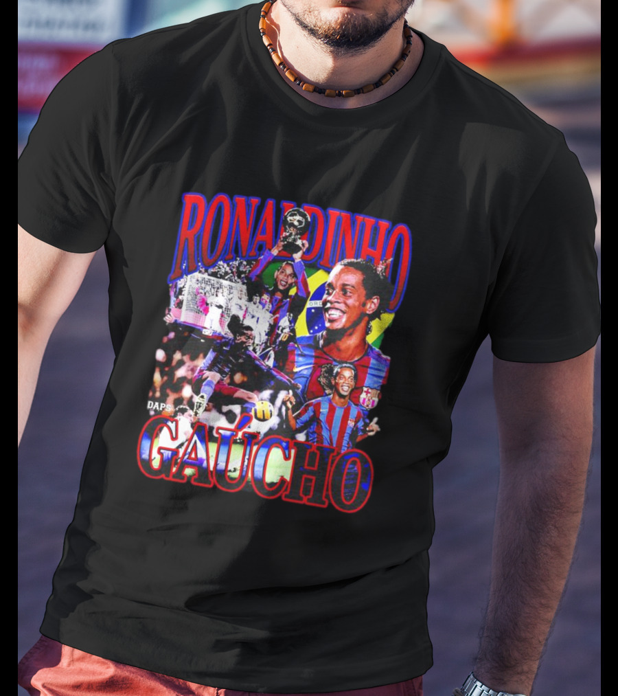 Ronaldinho Gaucho Barcelona Football Legend Retro Collage T-Shirt