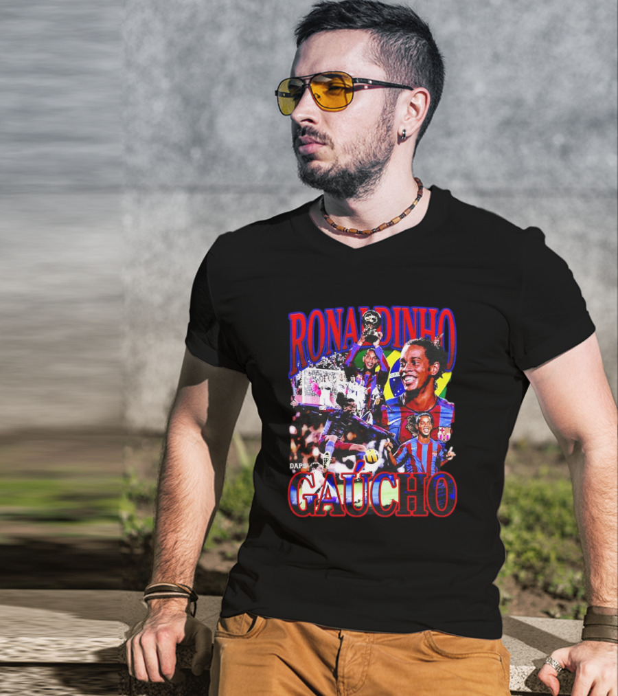 Ronaldinho Gaucho Barcelona Football Legend Retro Collage T-Shirt