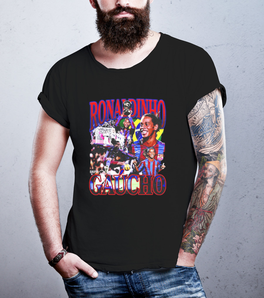 Ronaldinho Gaucho Barcelona Football Legend Retro Collage T-Shirt