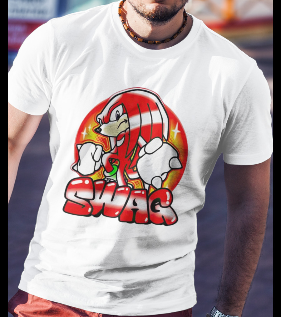 Knuckles Swag With Red Logo And Bold Cartoon T-Shirt