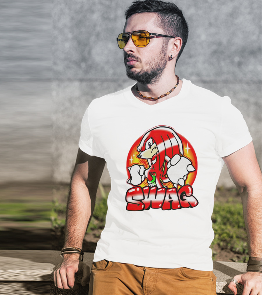 Knuckles Swag With Red Logo And Bold Cartoon T-Shirt