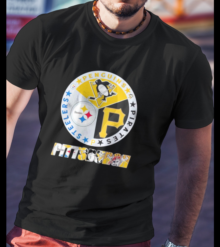 Penguins Steelers Pirates Pittsburgh Sports Team Logos Circle Badge T-Shirt
