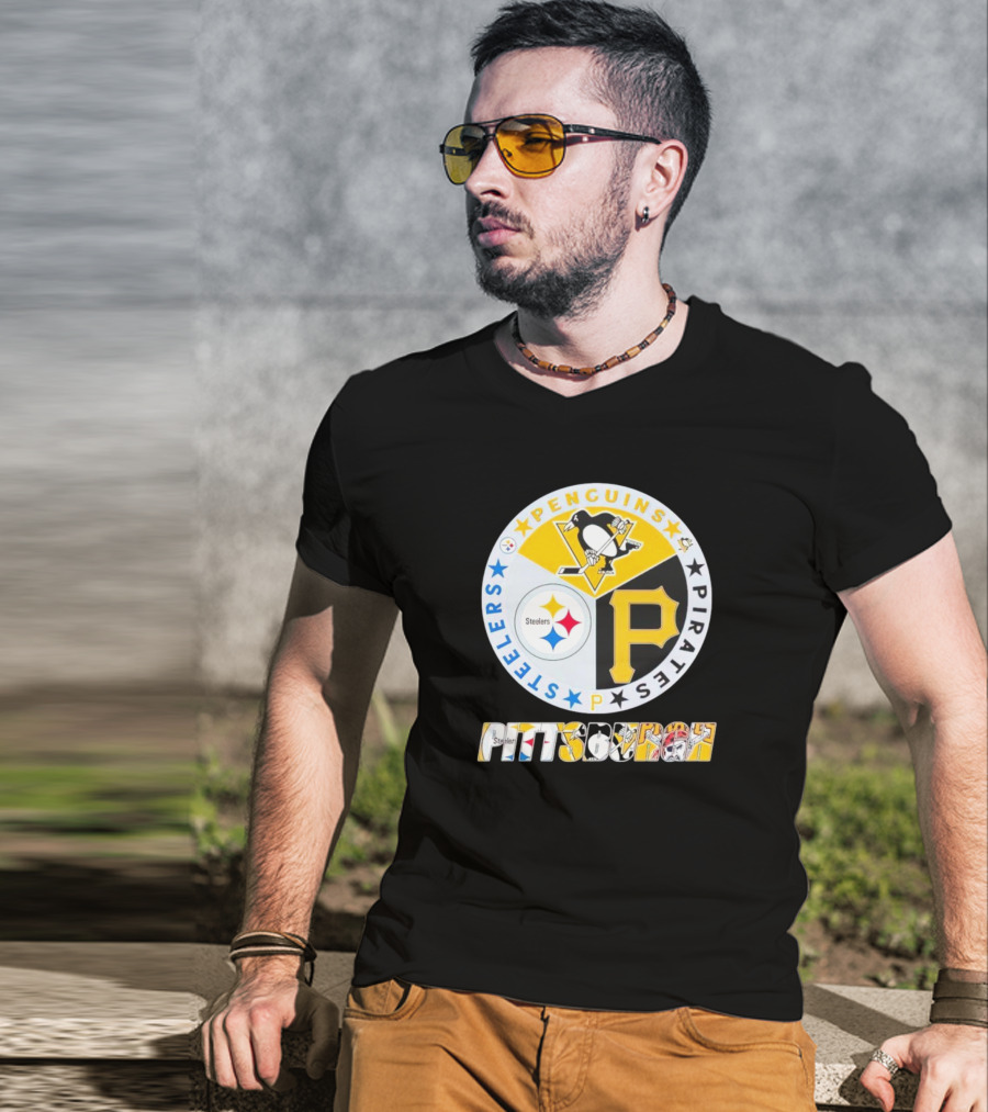 Penguins Steelers Pirates Pittsburgh Sports Team Logos Circle Badge T-Shirt