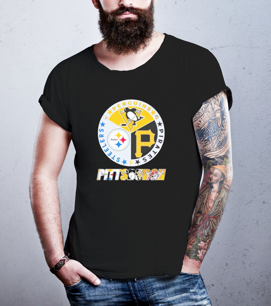 Penguins Steelers Pirates Pittsburgh Sports Team Logos Circle Badge T-Shirt