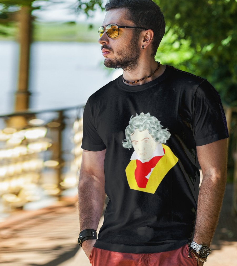 Ludwig Van Beethoven Colorful Portrait In Yellow And Red T-Shirt