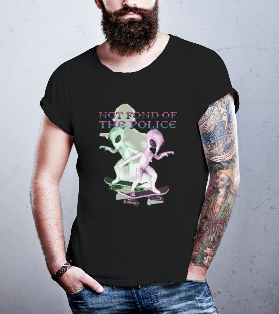 Not Fond Of The Police Alien Skateboarding Duo T-Shirt