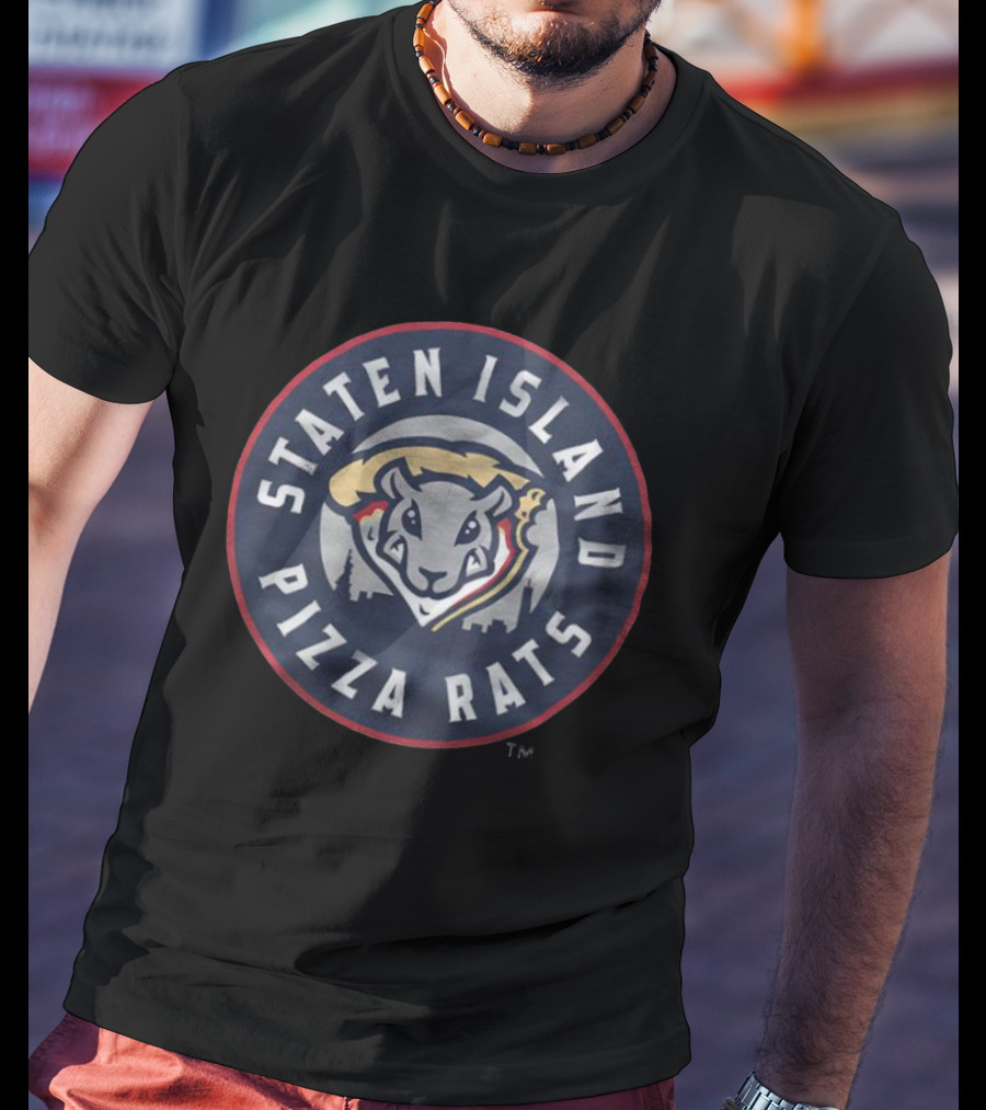 Staten Island Pizza Rats Circular Emblem With Rat And City Skyline T-Shirt