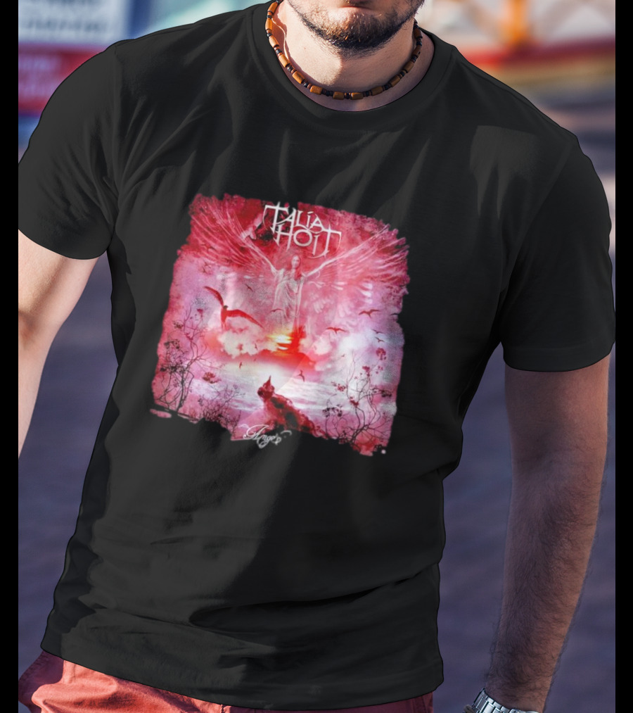 Talia Hoit Angel Red Winged Figure With Birds And Sunset T-Shirt