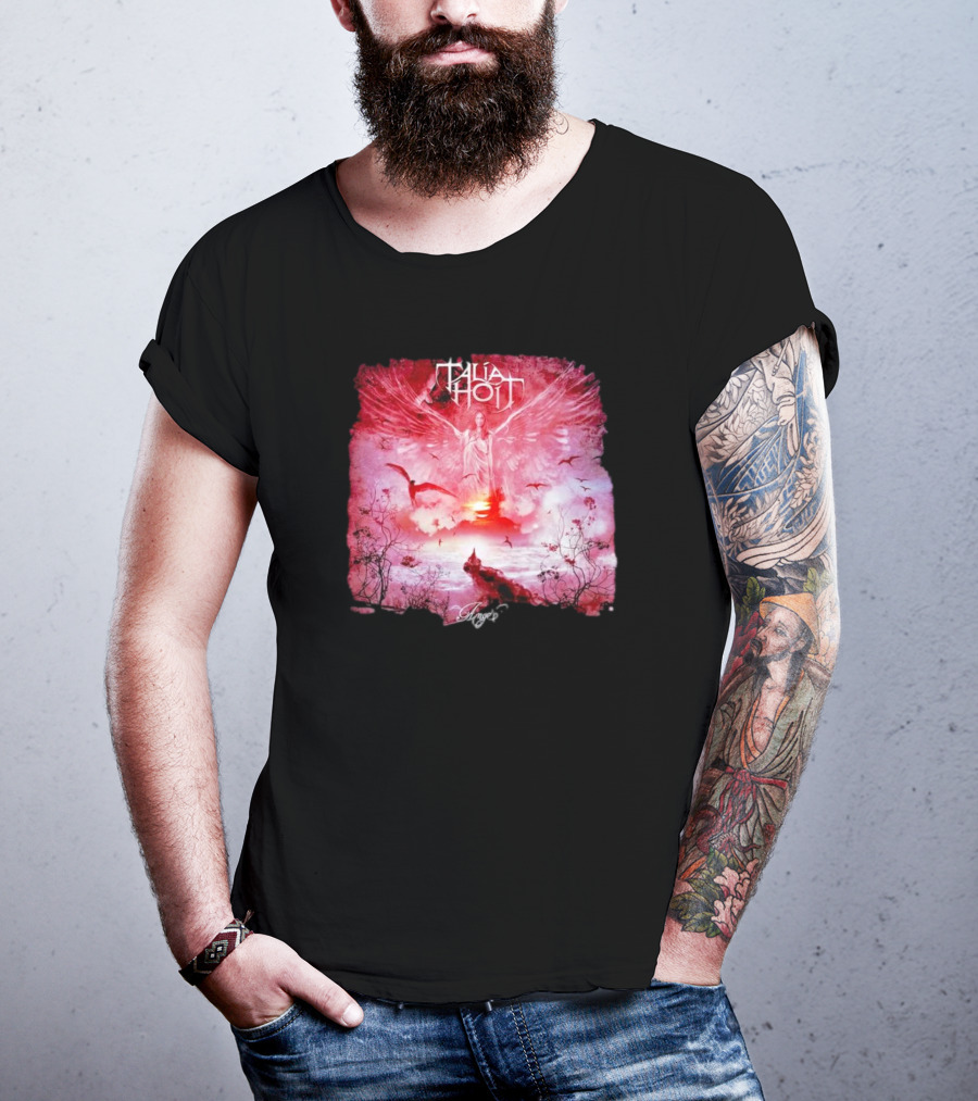 Talia Hoit Angel Red Winged Figure With Birds And Sunset T-Shirt