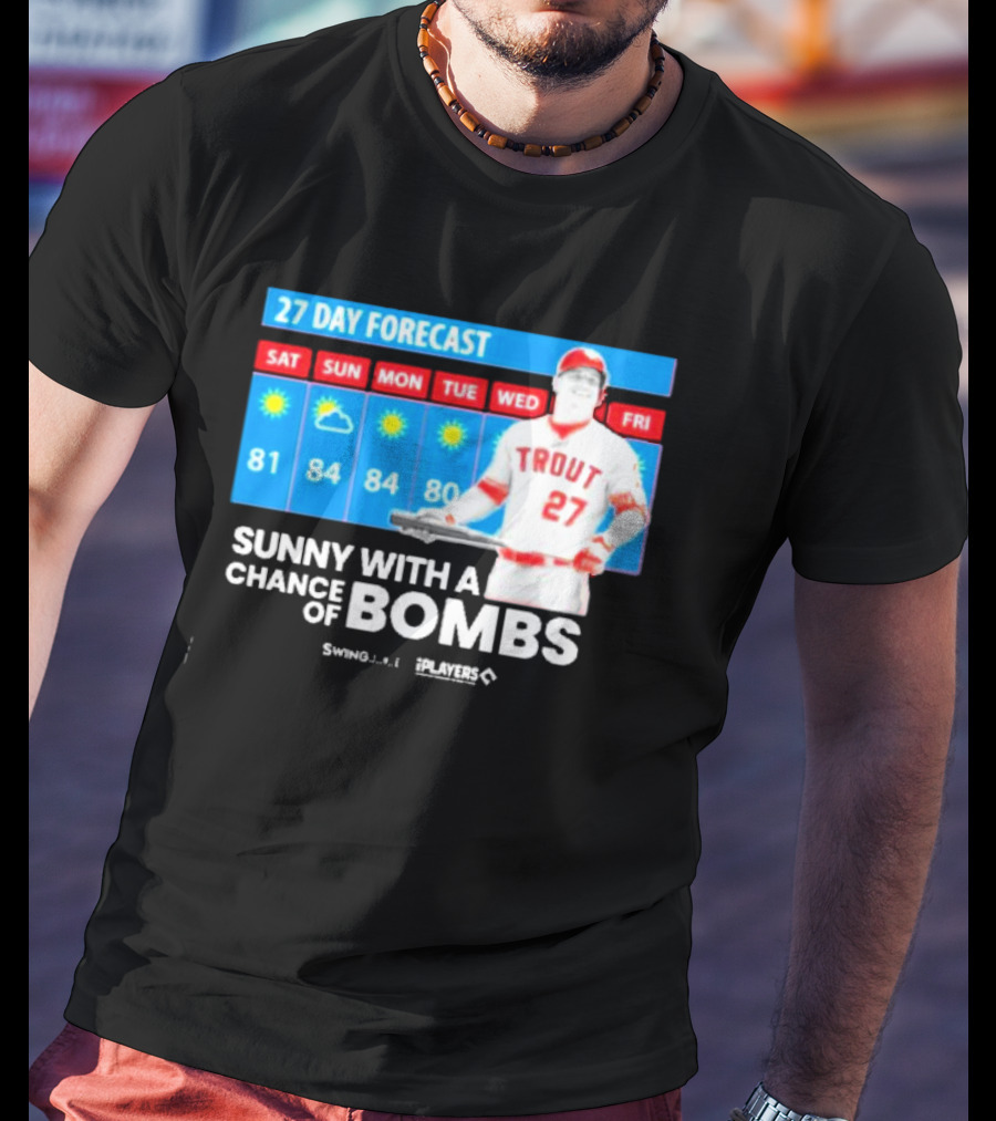 Trout 27 Day Forecast Sunny With A Chance Of Bombs Players Swing T-Shirt