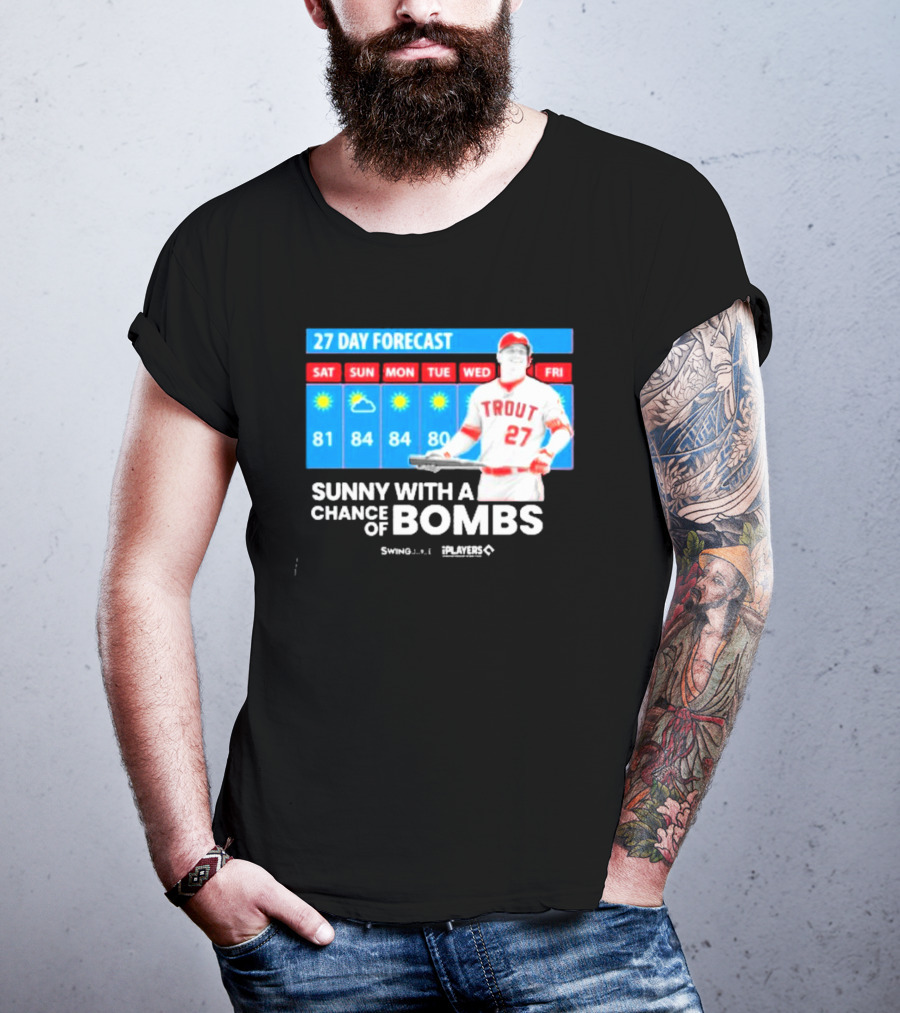 Trout 27 Day Forecast Sunny With A Chance Of Bombs Players Swing T-Shirt