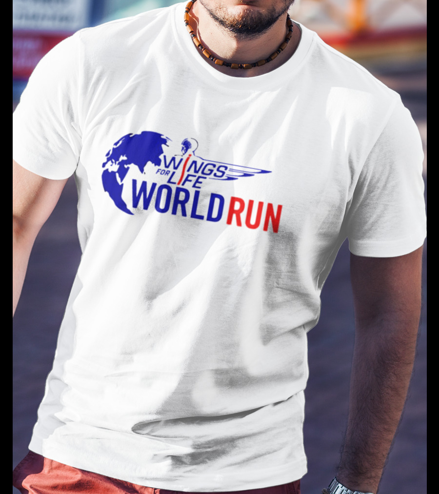 Wings For Life World Run Blue And Red Globe And Wings T-Shirt