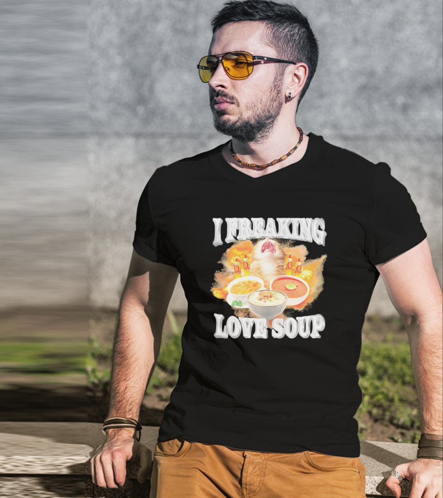 I Freaking Love Soup Cat With Various Bowls And Owls T-Shirt