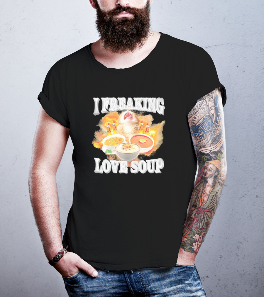I Freaking Love Soup Cat With Various Bowls And Owls T-Shirt
