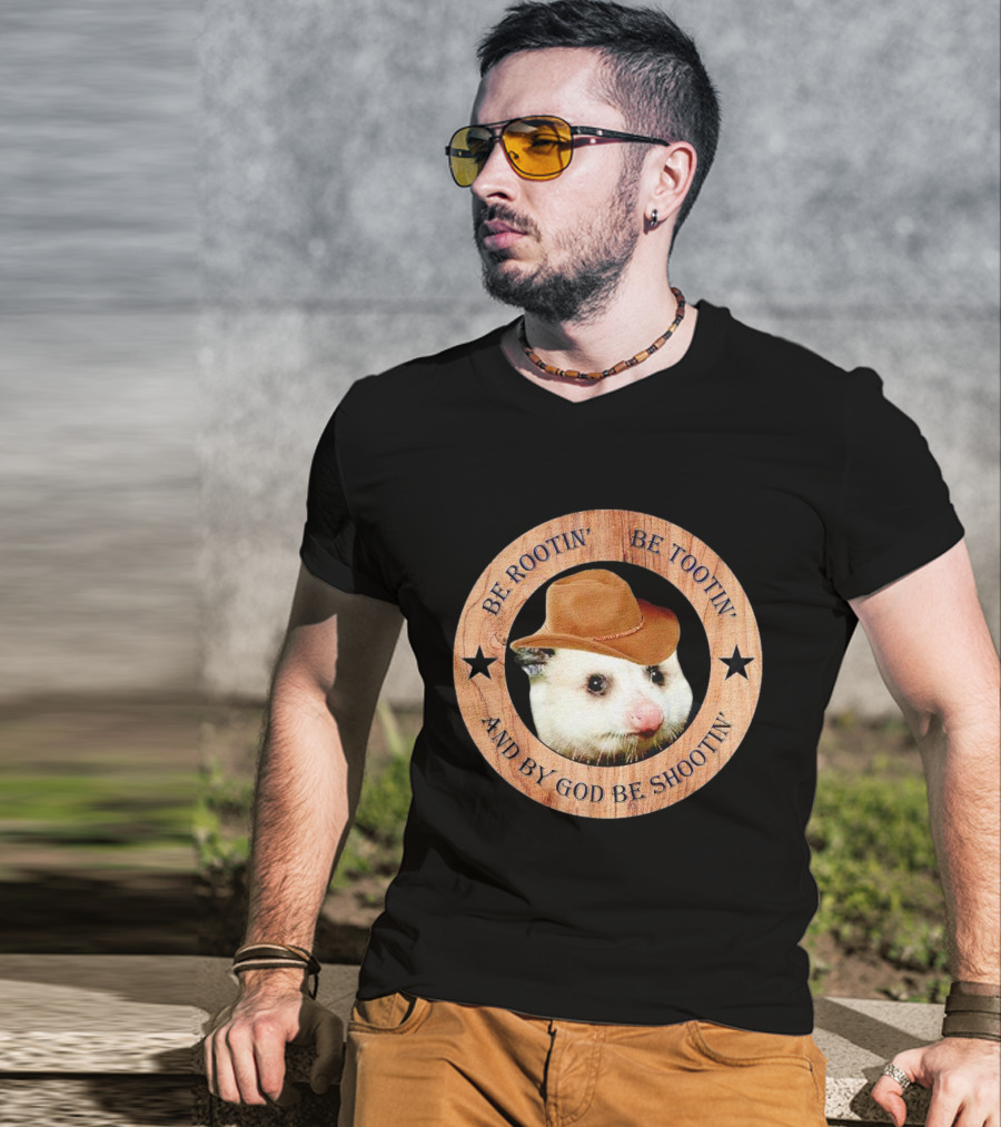 Opossum Be Rootin' Be Tootin' And By God Be Shootin' Cowboy Hat Star Circle T-Shirt