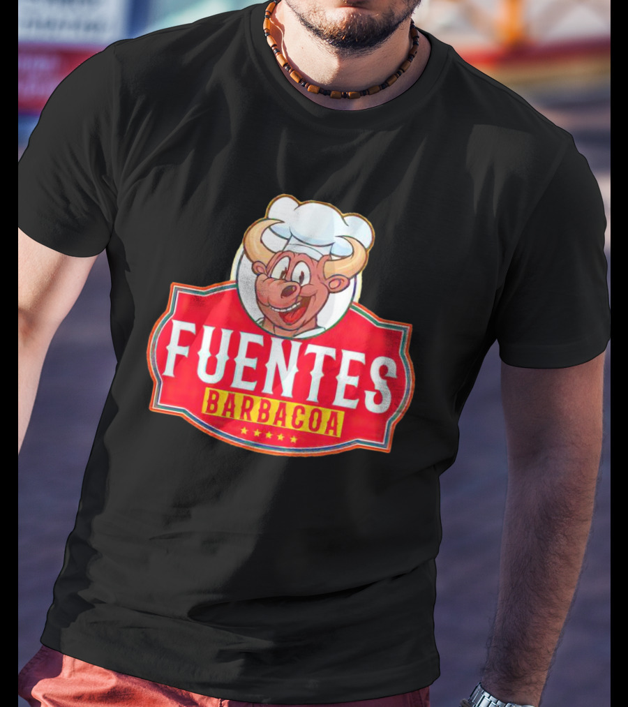Fuentes Barbacoa Chef Cow Logo On Red Badge T-Shirt