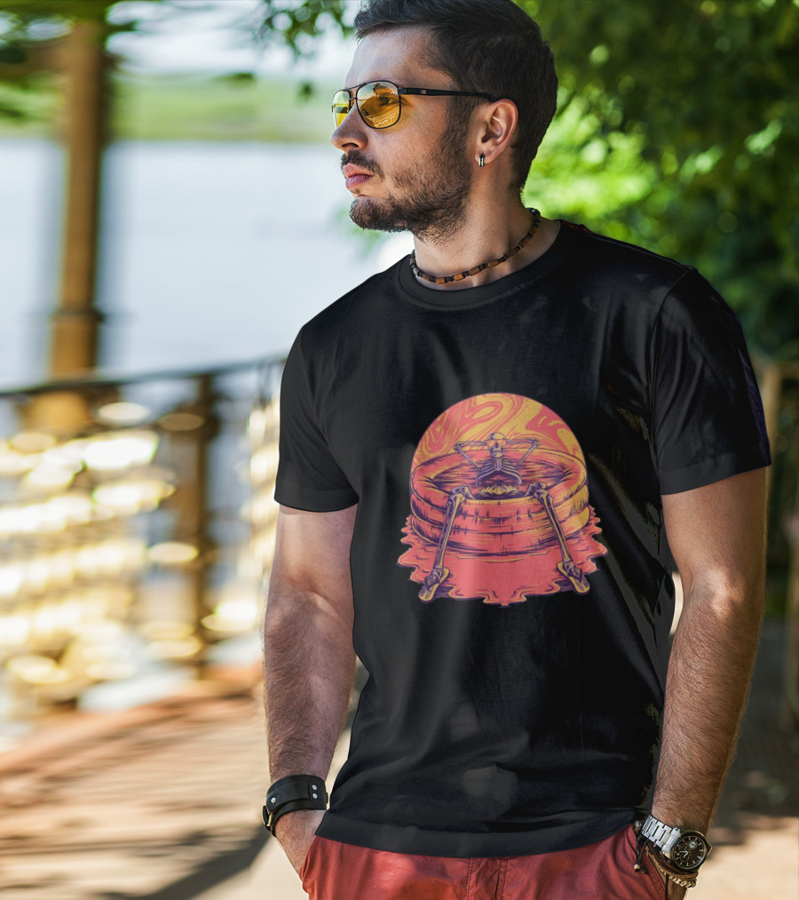 Skeleton Relaxing In Vibrant Psychedelic Kiddie Pool T-Shirt