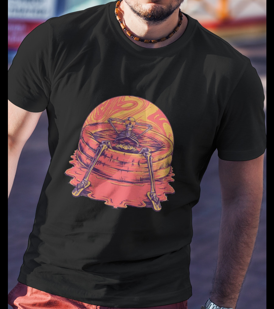 Skeleton Relaxing In Vibrant Psychedelic Kiddie Pool T-Shirt