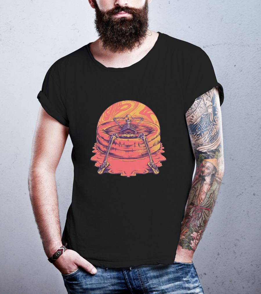 Skeleton Relaxing In Vibrant Psychedelic Kiddie Pool T-Shirt