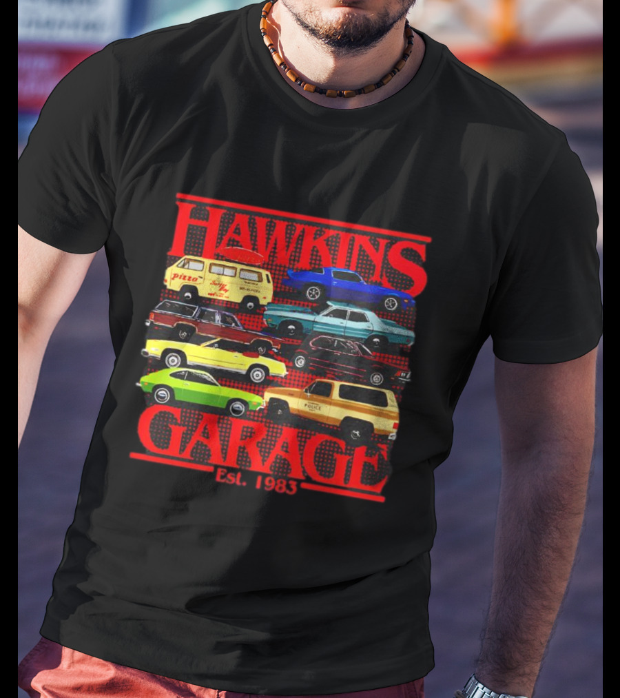 Hawkins Garage Stranger Things Vintage Cars Pizza Van Est. 1983 T-Shirt