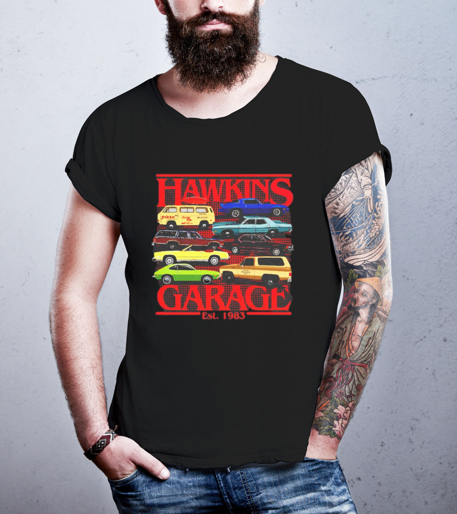 Hawkins Garage Stranger Things Vintage Cars Pizza Van Est. 1983 T-Shirt