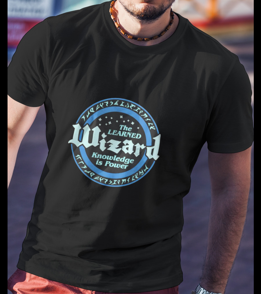 The Learned Wizard Knowledge Is Power Magic Runes Circle T-Shirt