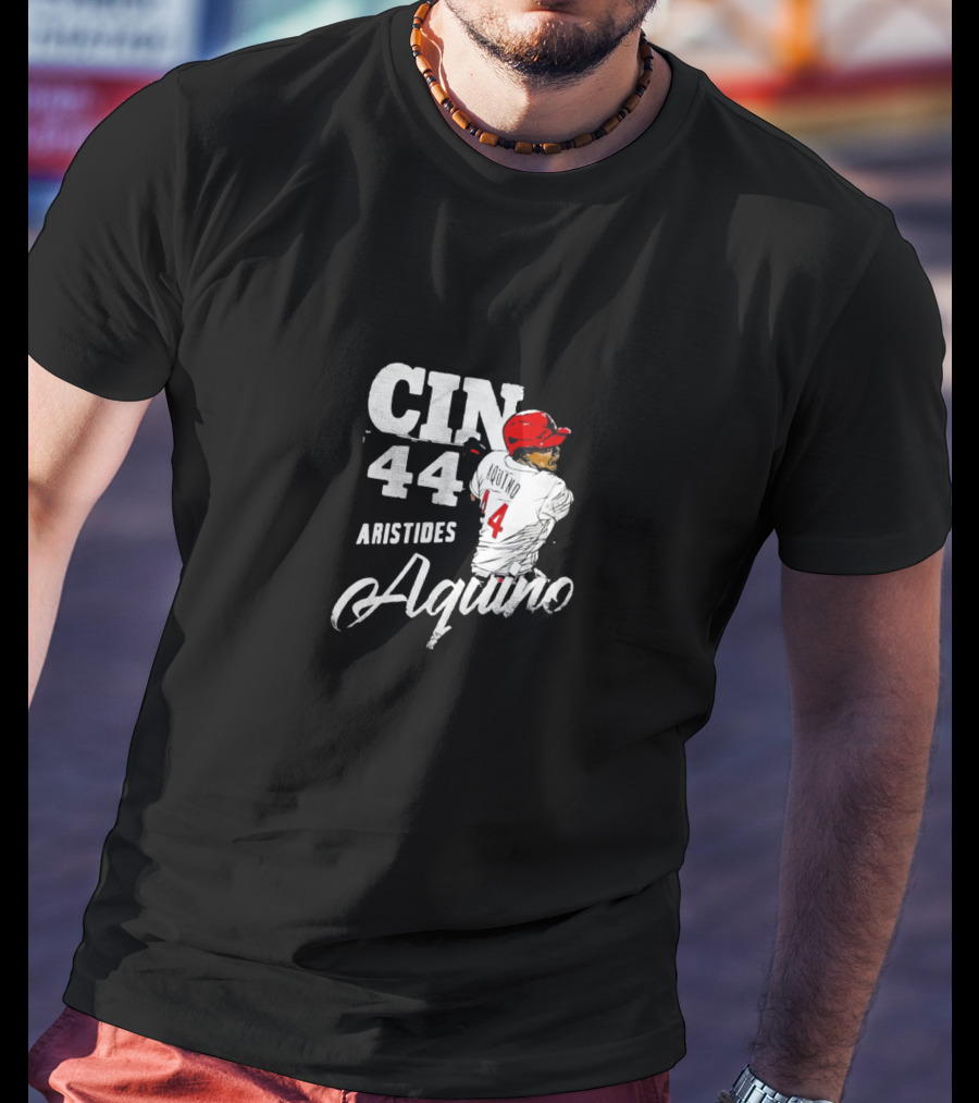 CIN 44 Aristides Aquino Cincinnati Reds Baseball Action Pose T-Shirt