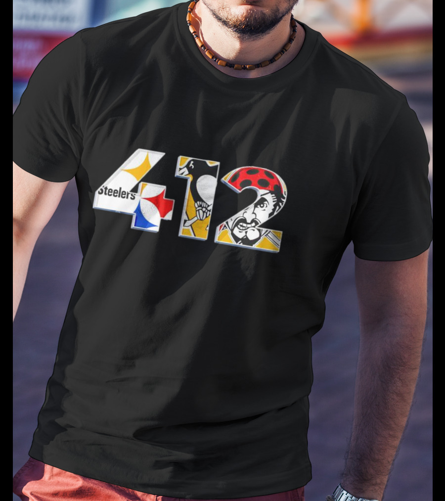 Pittsburgh Steelers Penguins Pirates 412 Logo Collage T-Shirt