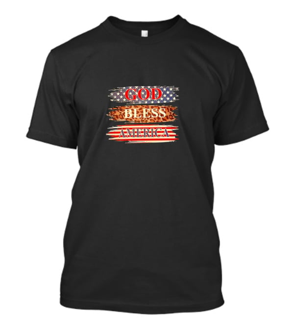 God Bless America Stars Stripes Leopard Print T-Shirt