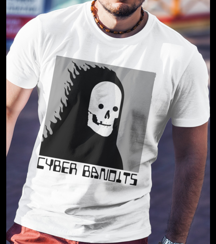 Flaming Reaper Cyber Bandits Skull T-Shirt