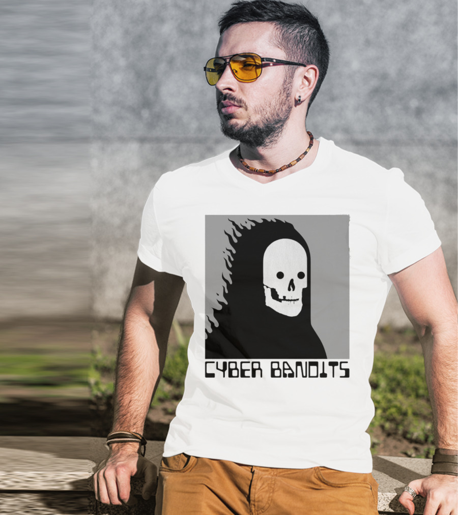Flaming Reaper Cyber Bandits Skull T-Shirt