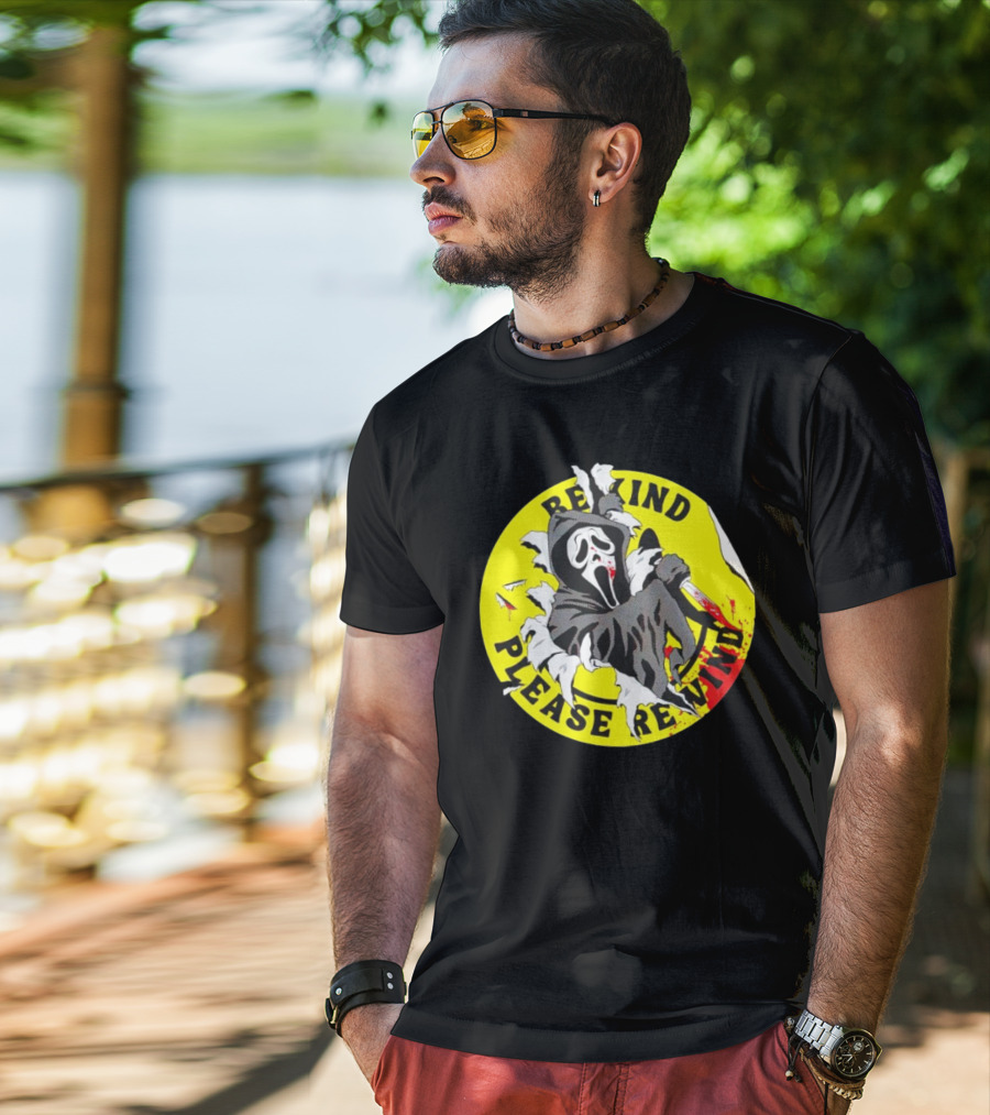 Rewind Please Rewind Ghost Face Iconic T-Shirt