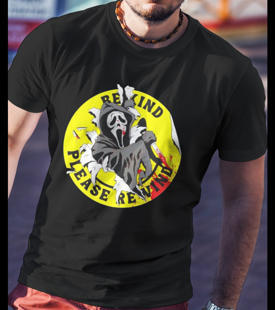 Rewind Please Rewind Ghost Face Iconic T-Shirt