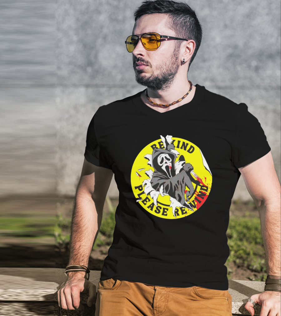 Rewind Please Rewind Ghost Face Iconic T-Shirt