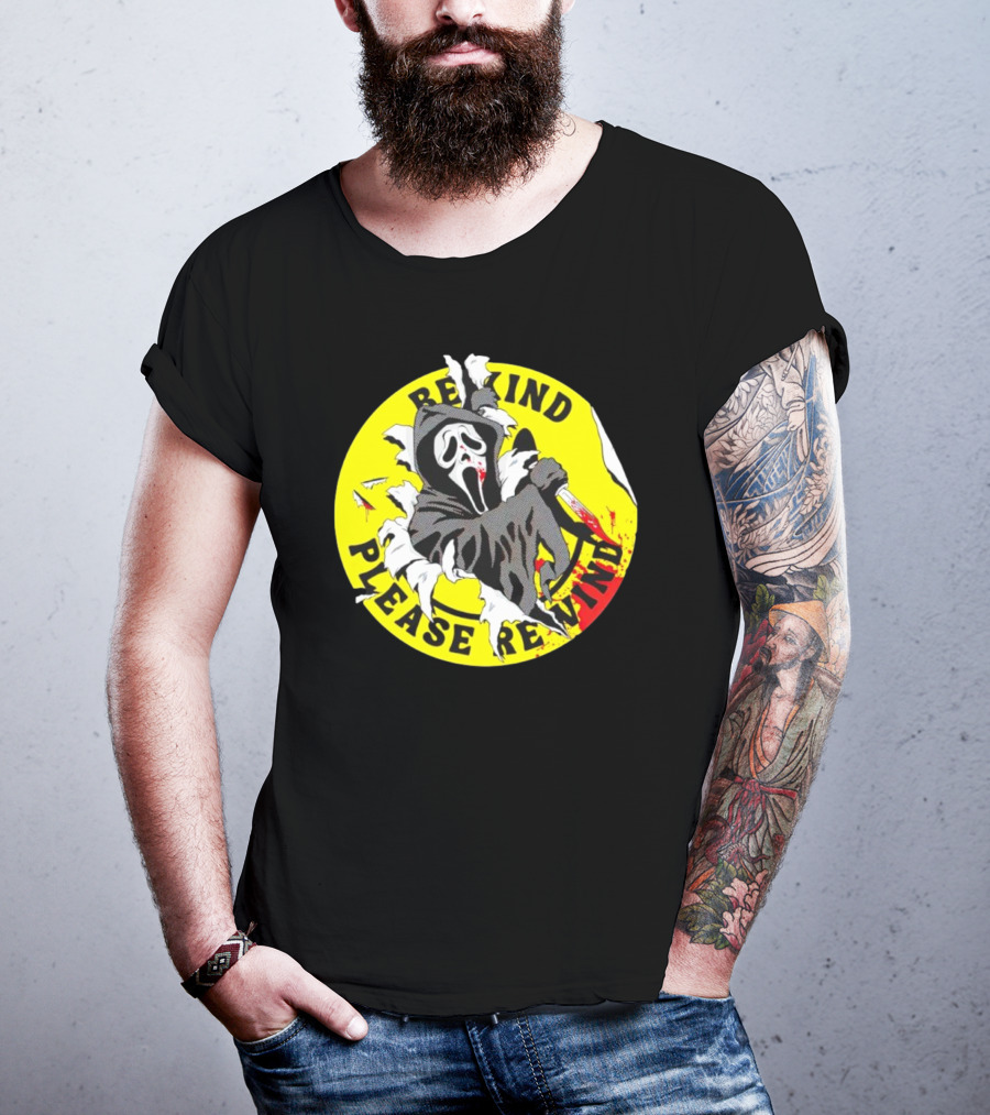 Rewind Please Rewind Ghost Face Iconic T-Shirt